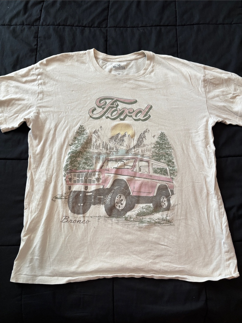 Hollister Ford White Tee with Pink Bronco Graphic Small 100% cotton